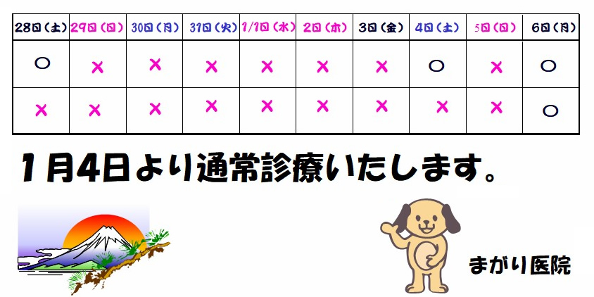 年末年始の日程 年末年始の日程